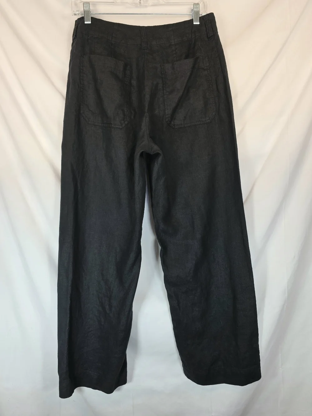 Quince Womens Black 100% Linen Pants Sz 10 Patch Pocket Wide Leg Trouser Relaxed